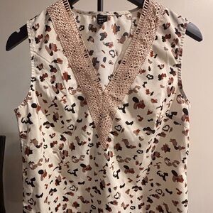 Cream and Brown Patterned Blouse